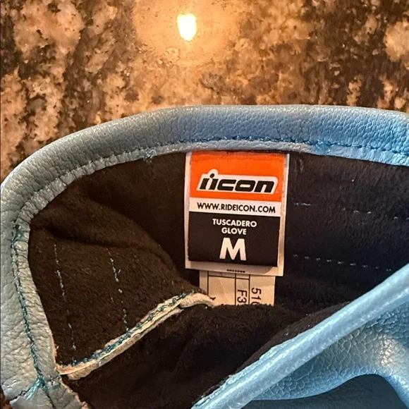 ICON Sky Blue Leather Riding Gloves - Picture 6 of 6